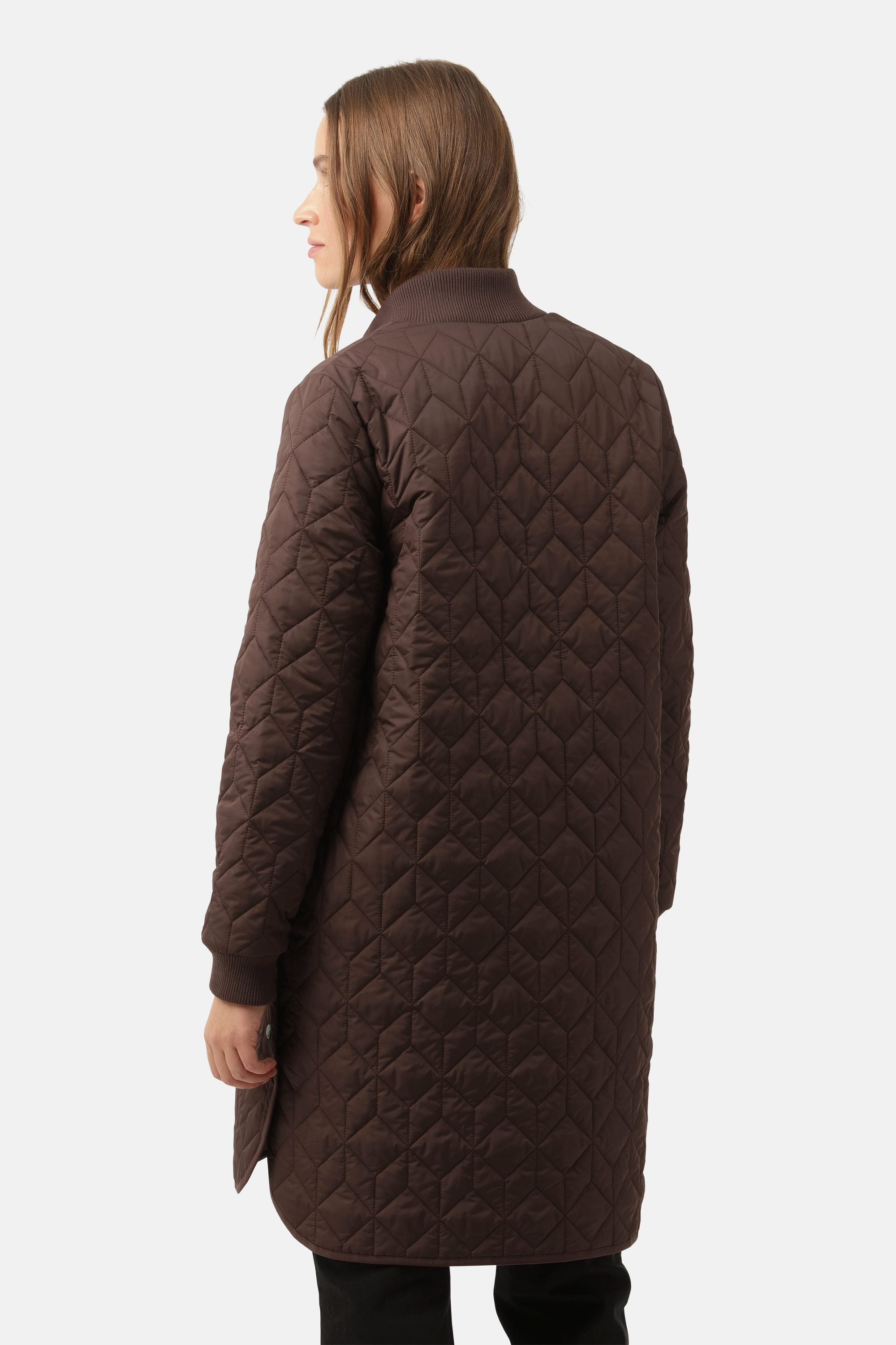 Long Padded Quilt Jacket - Ebony